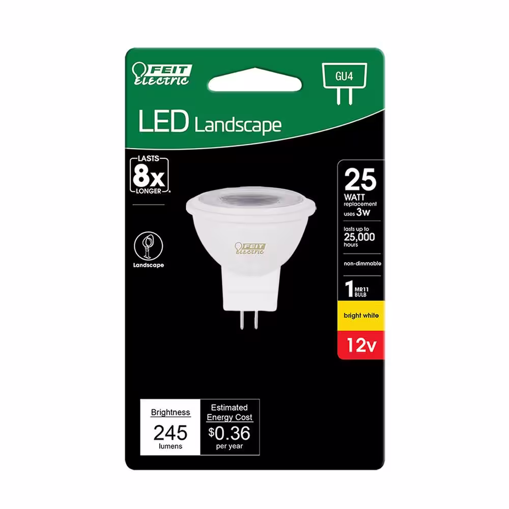 Feit Electric 25-Watt Equivalent MR11 GU4 Bi-Pin CEC 12-Volt Landscape Garden LED Light Bulb, Bright White 3000K (1-Bulb)