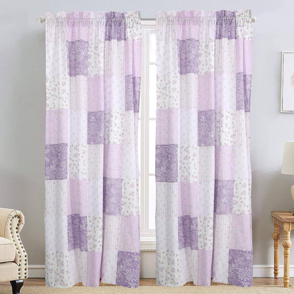 Cozy Line Home Fashions Love of Lilac Lavender Floral Patchwork Straight Purple Rod Pocket Window Curtain Panel/Drapes (2 Piece) w/Tie Backs