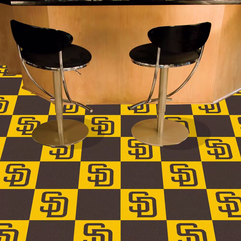 FANMATS San Diego Padres Brown Residential 18 in. x 18 in. Peel and Stick Carpet Tile (20 Tiles/Case) 45 sq. ft.