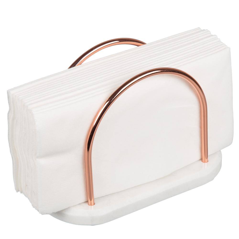 Creative Home Natural Off-White Marble and Iron Wire Napkin Holder with Copper Finish for Kitchen Dinning Table Decoration