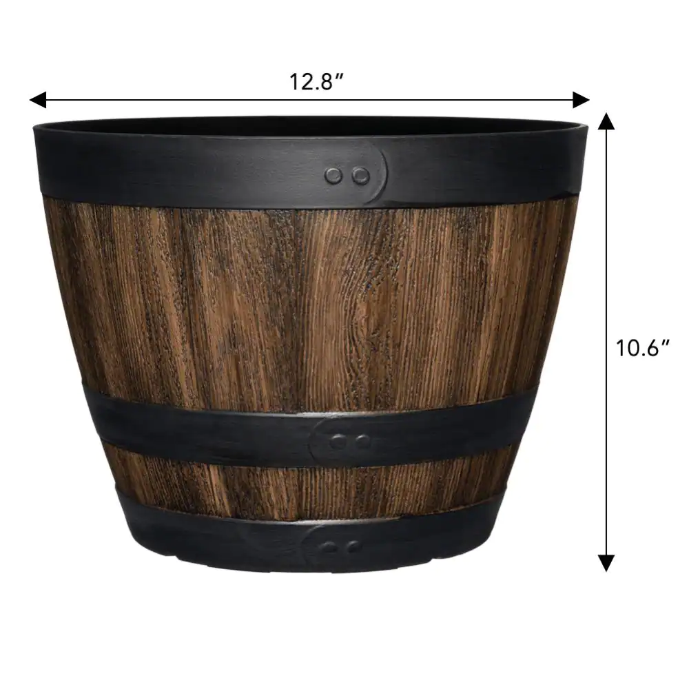 None Napa Barrel 12.8 in. Kentucky Walnut Resin Planter