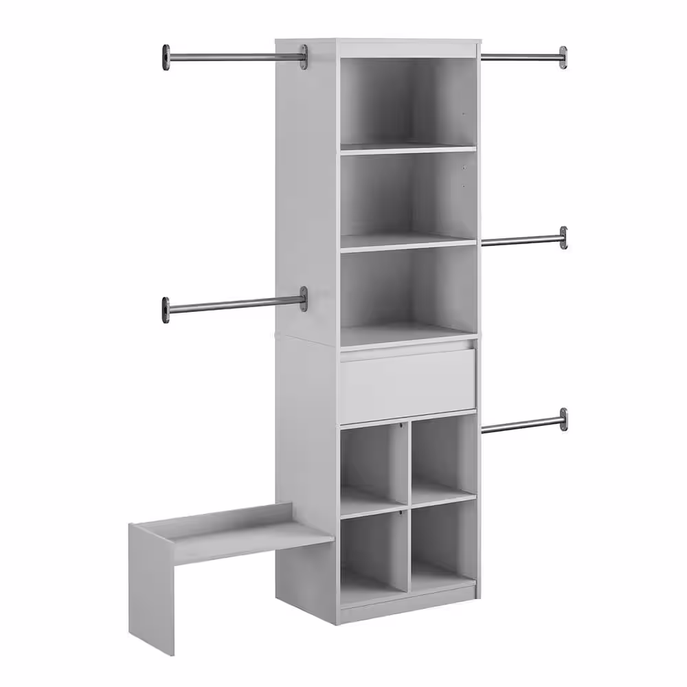 Little Seeds Grow with Me 68.7 in. - 95.44 in. W Gray Wall Mount Adjustable Wood Closet System with 5 Clothing Rods