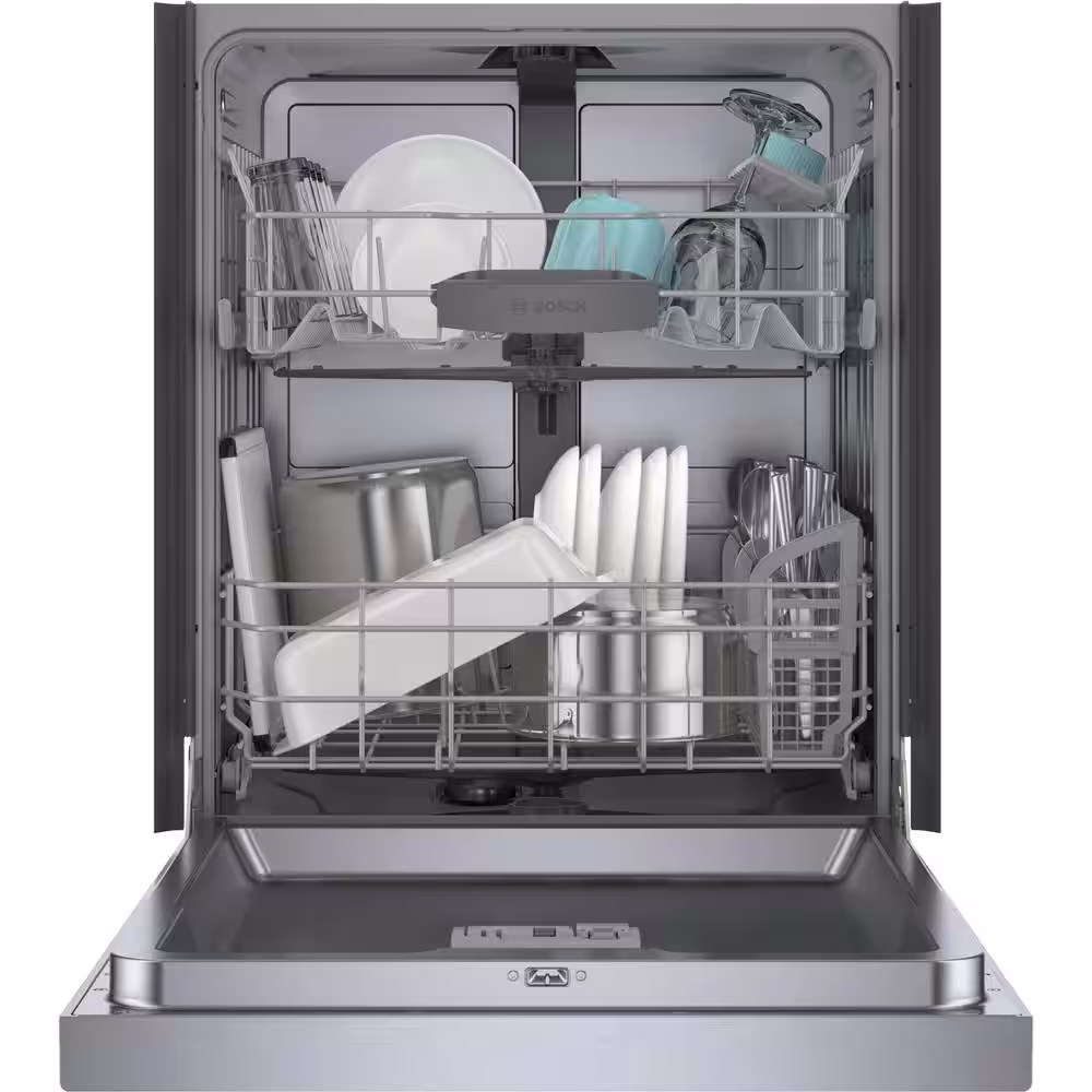 Bosch 100 Series Plus 24 in. Stainless Steel Front Control Tall Tub Dishwasher with Hybrid Stainless Steel Tub, 48 dBA