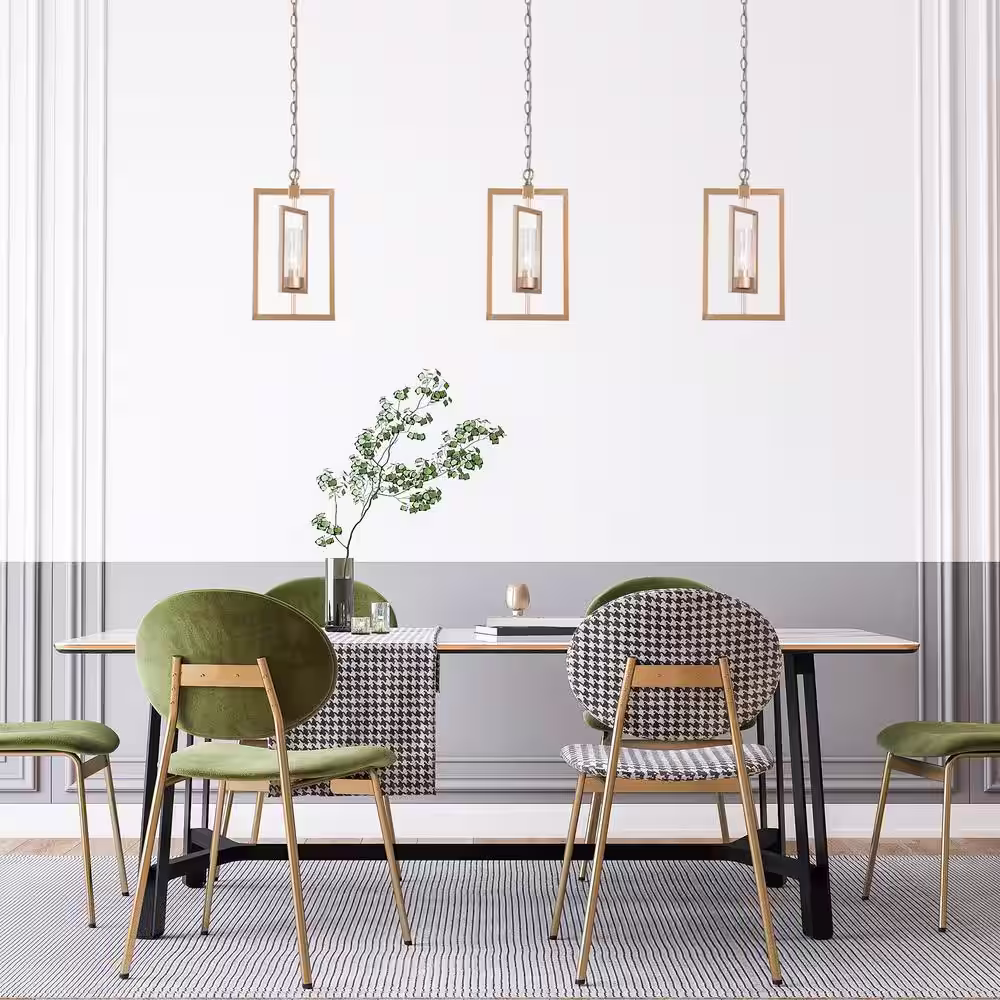 Uolfin Modern Gold Kitchen Pendant Light, 1-Light Brass Dining Room Chandelier Pendant Light with Clear Glass Shade