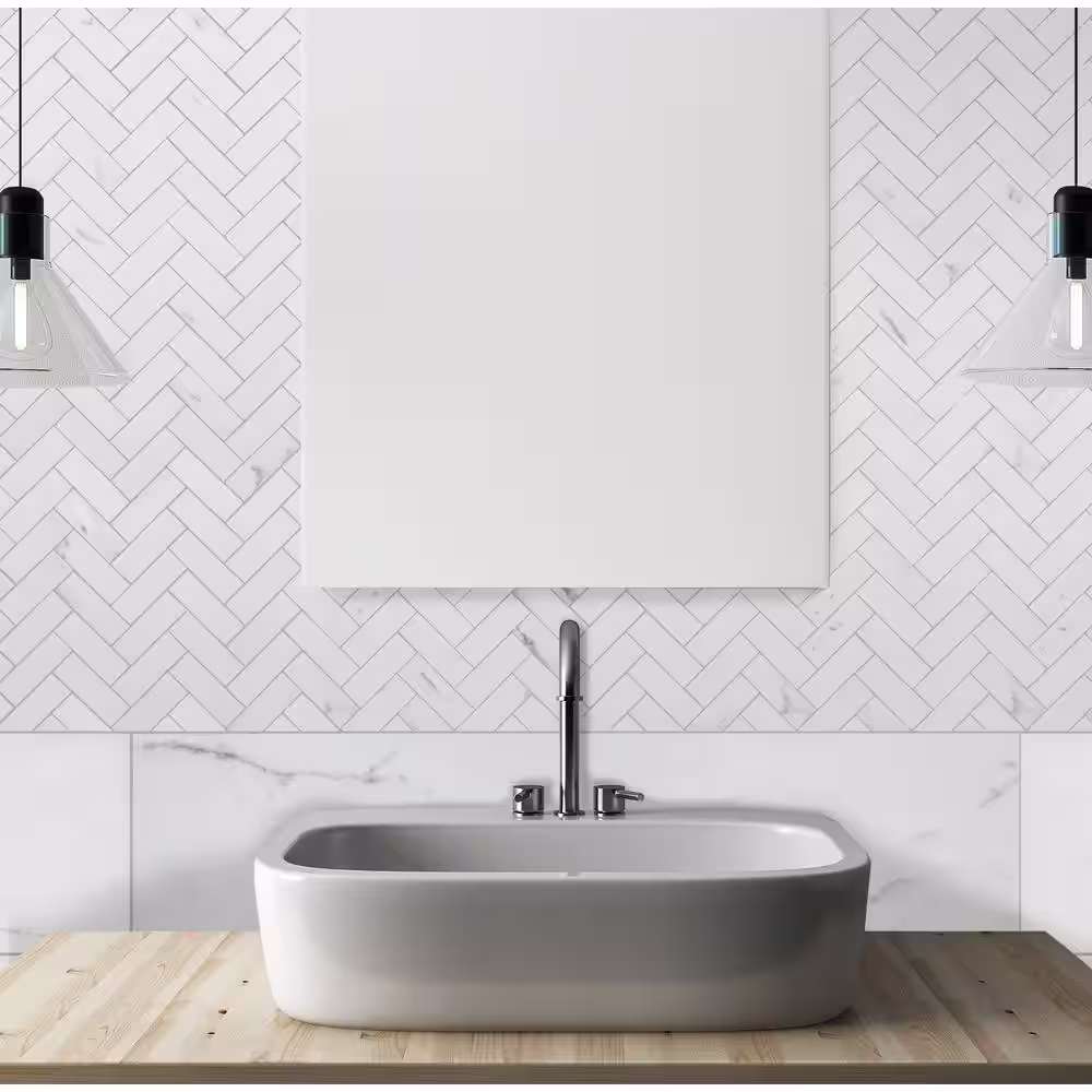 Florida Tile Home Collection Michelangelo Calacatta 12 in. x 15 in. Herringbone Matte Porcelain Floor and Wall Mosaic Tile (4.77 sq. ft. / Case)