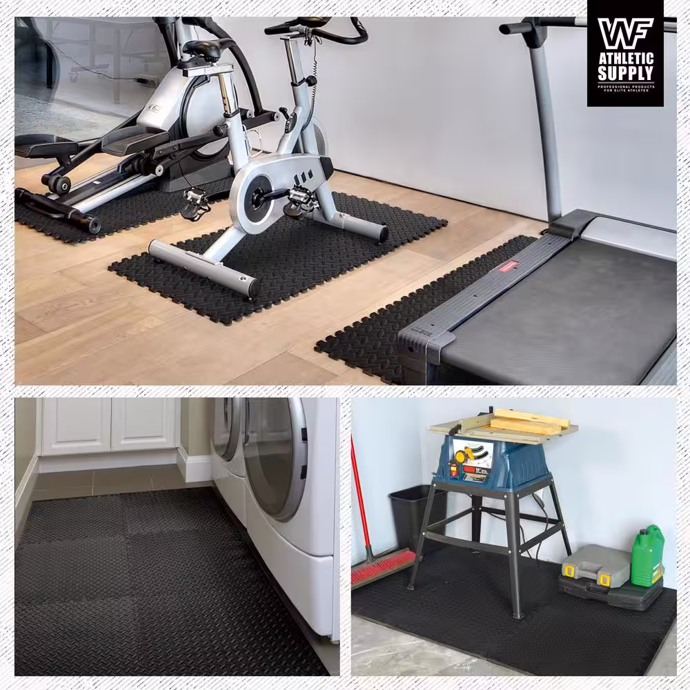 None Puzzle Exercise Mat Black 24 in. x 24 in. x 0.5 in. EVA Foam Interlocking Tiles with Border (48 sq. ft.)