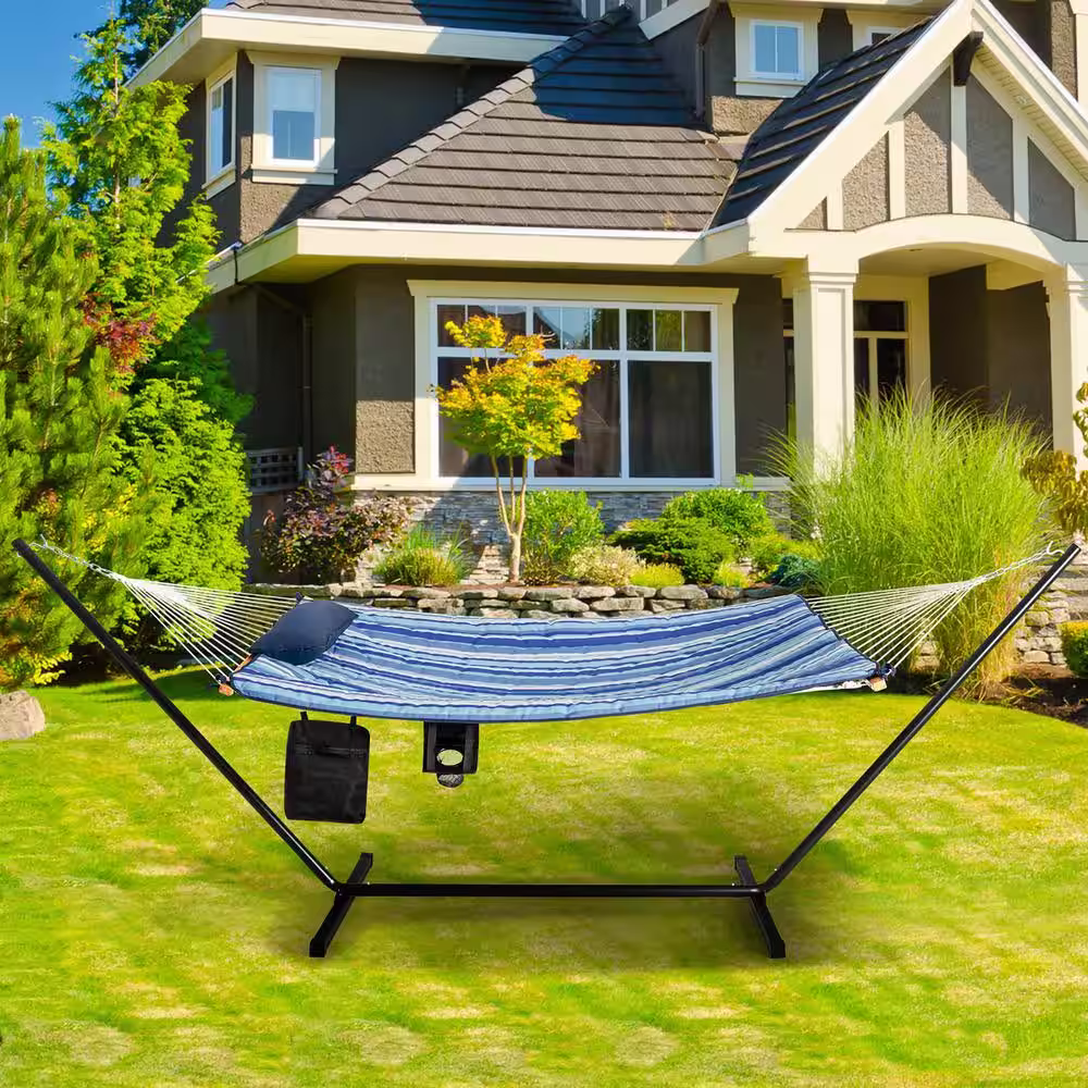None 11.7 ft. Free Standing Hammock Bed with Stand in Blue