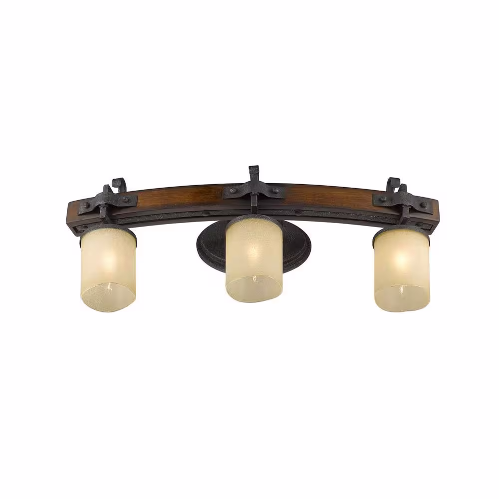 Golden Lighting Madera 3-Light Black Iron with Toscano Glass Bath Vanity Light