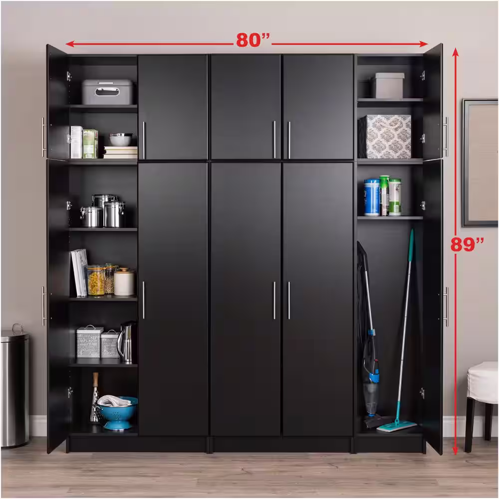 Prepac Elite 6-Piece Composite Garage Storage System in Black (80 in. W x 89 in. H x 16 in. D)