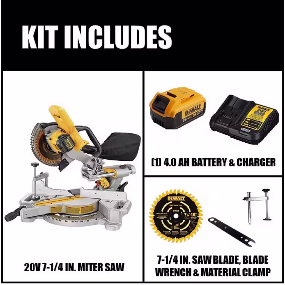 DEWALT 20V MAX Cordless 7-1/4 in. Sliding Miter Saw with (1) 20V Battery 4.0Ah