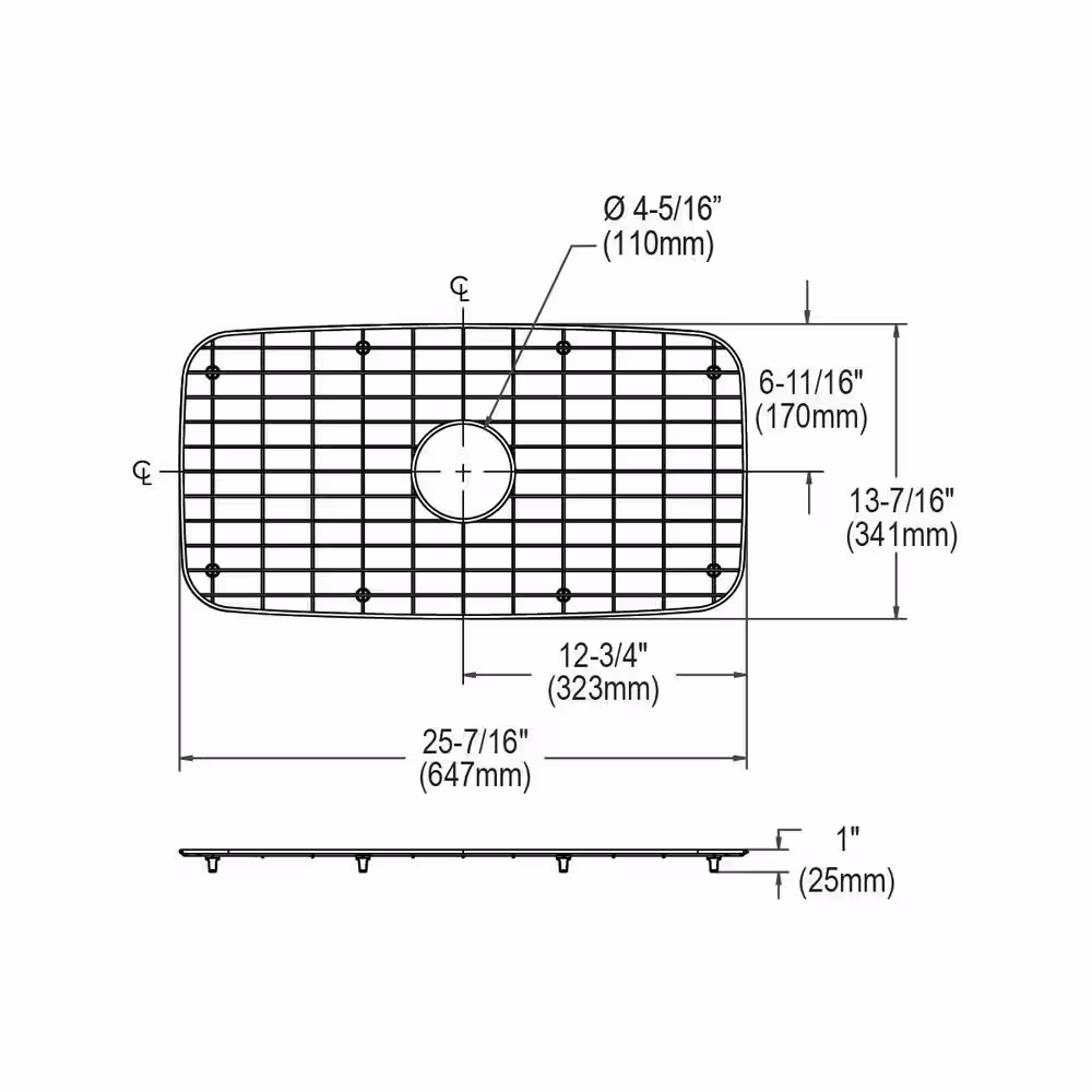 Elkay Dayton 25.4375 in. x 13.375 in. Bottom Grid for Kitchen Sink in Stainless Steel