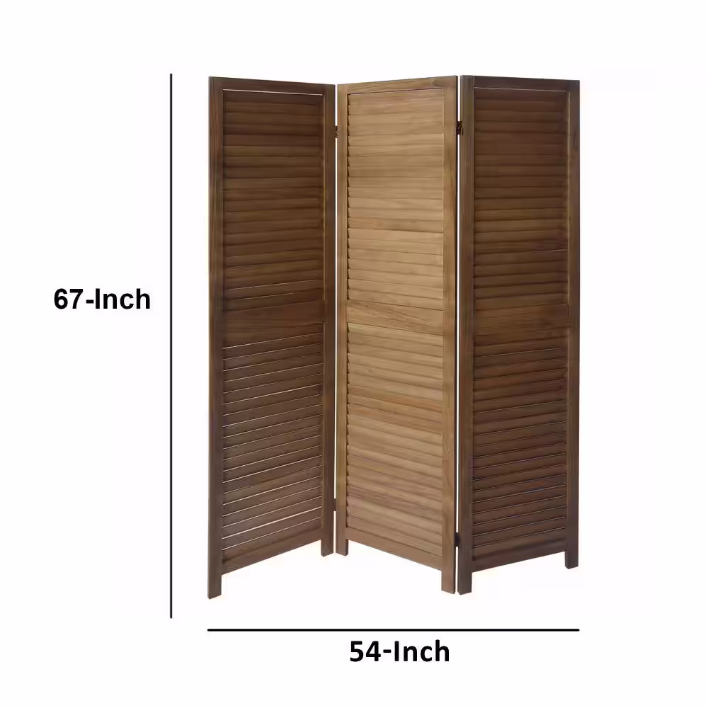 THE URBAN PORT 5.5 ft. Brown 3-Panel Foldable Wooden Room Divider Privacy Screen with Shutter Design and Metal Hinges