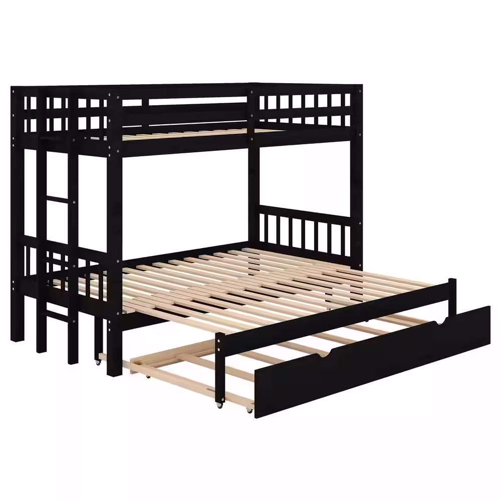 Harper & Bright Designs Espresso Twin Over Twin/King Bunk Bed with Trundle