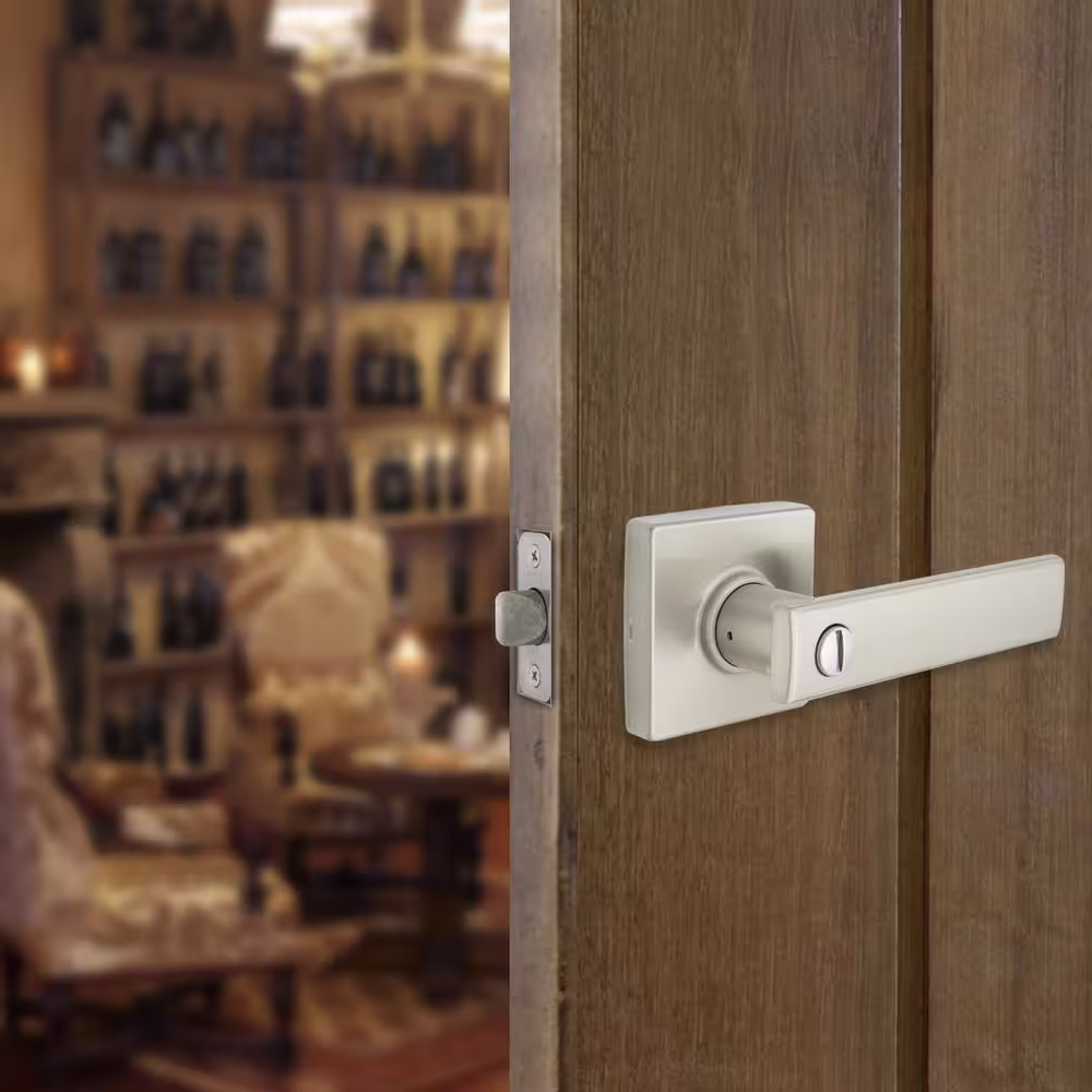 Defiant Westwood Satin Nickel Bed and Bath Door Handle with Square Rose (4-Pack)