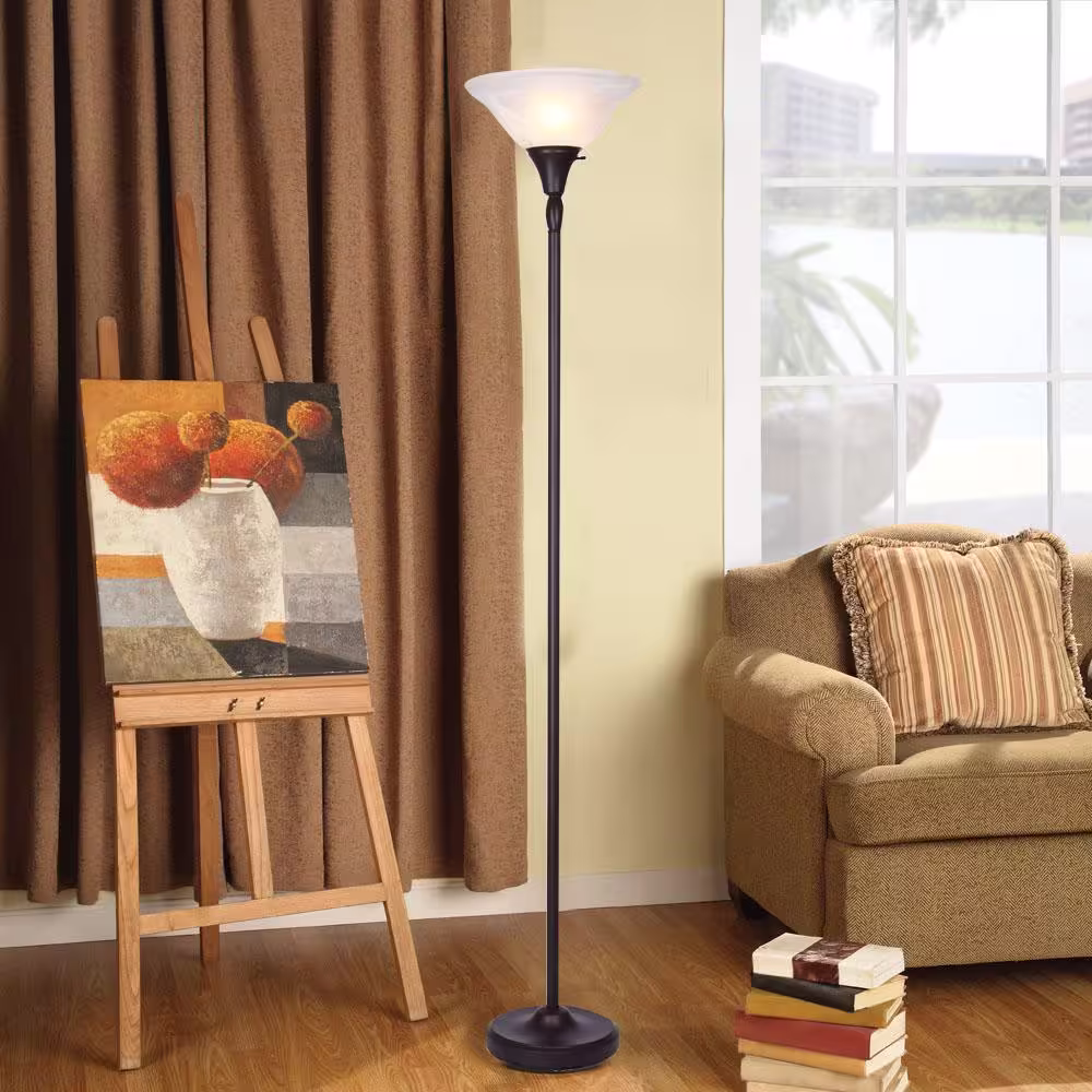 Hampton Bay T20 72 in. Bronze Torchiere Floor Lamp with Frosted Glass Shade