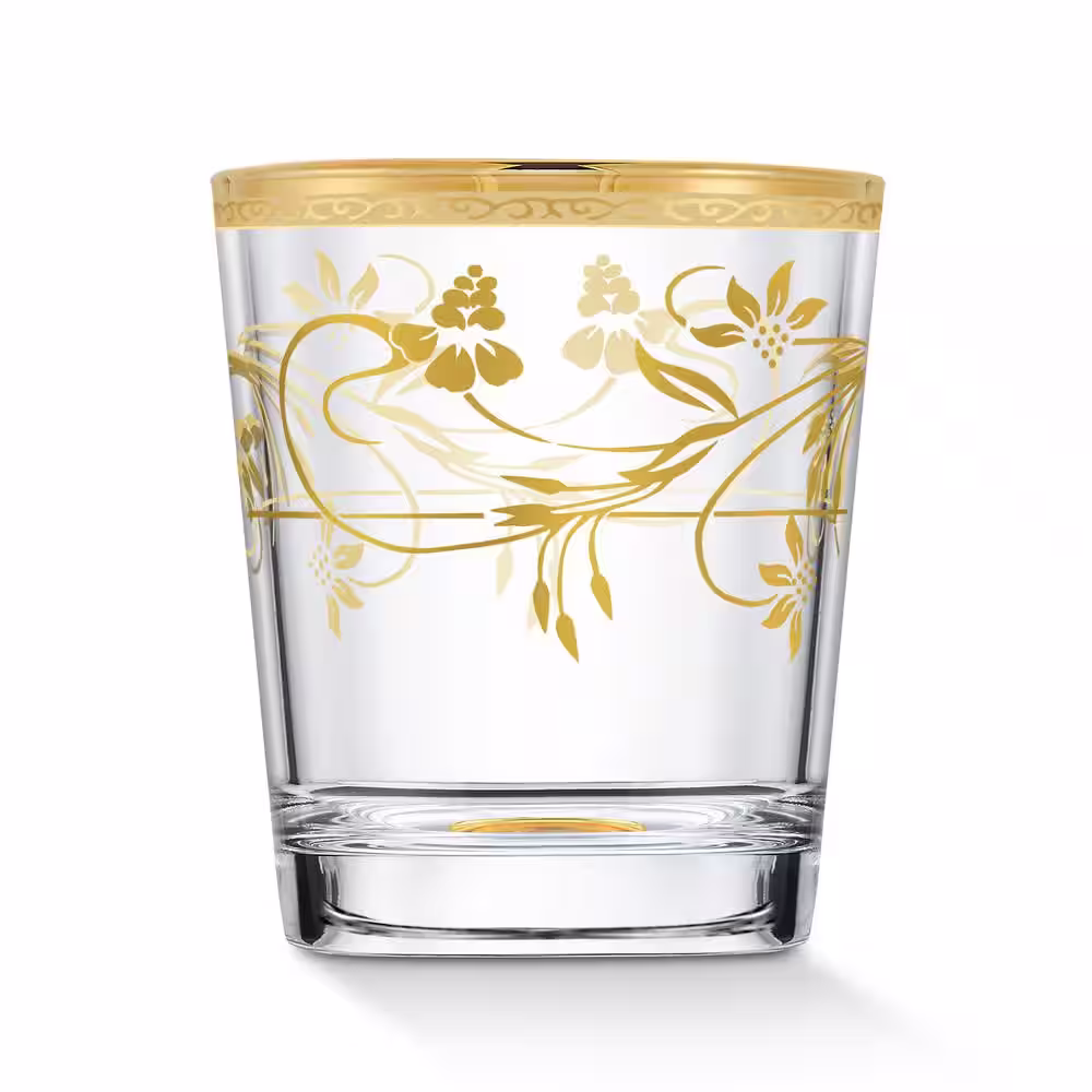 Lorren Home Trends 10 oz. Gold Floral Double Old Fashion Tumbler/Whiskey (Set of 4)