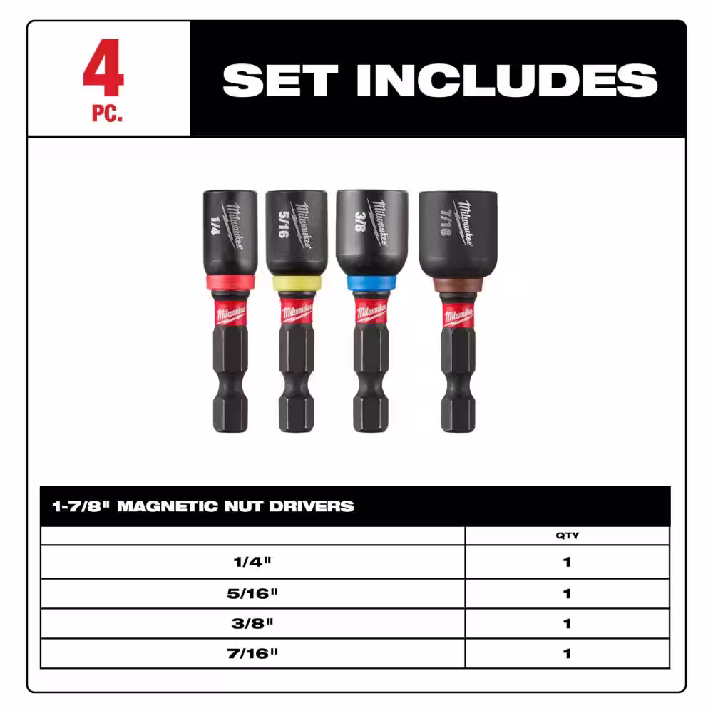 Milwaukee SHOCKWAVE Impact Duty 1-7/8 in. Alloy Steel Magnetic Nut Driver Set (4-Piece)