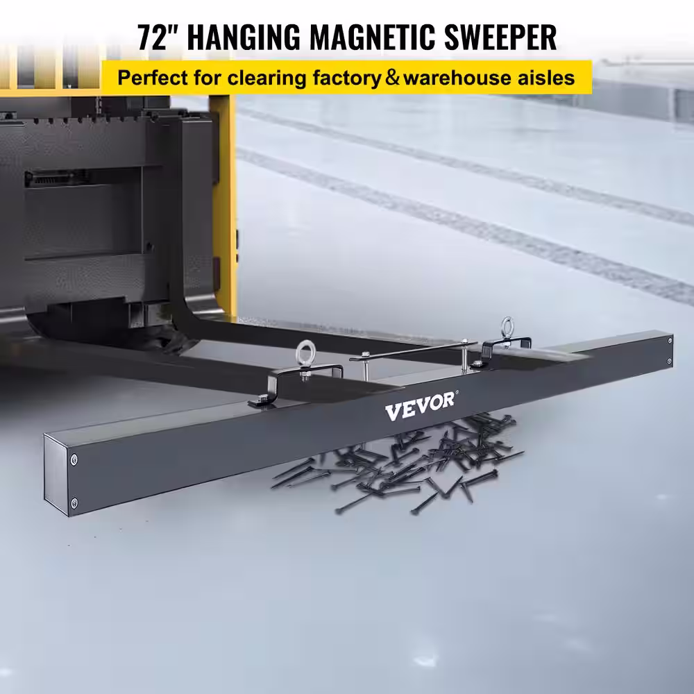 VEVOR Hanging Magnetic Sweeper 72 in. Nail Magnet Sweeper Heavy-Duty Aluminum for Forklift Construction Sites