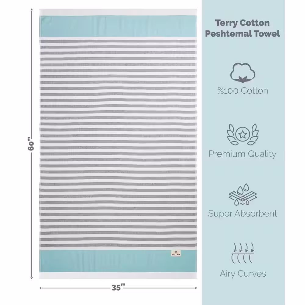 American Soft Linen Peshtemal Beach Towels, Turkish Terry 35x60 Inches, Decorative Towels, Sky Blue