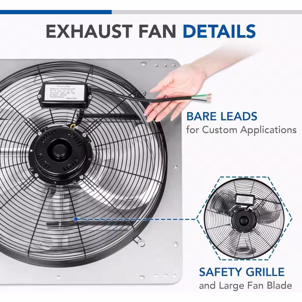 Edendirect 20 in. 3368 CFM Silver Exhaust Electric Powered Gable Mount Shutter Fan/Vent, Aluminum High Speed 1190 RPM