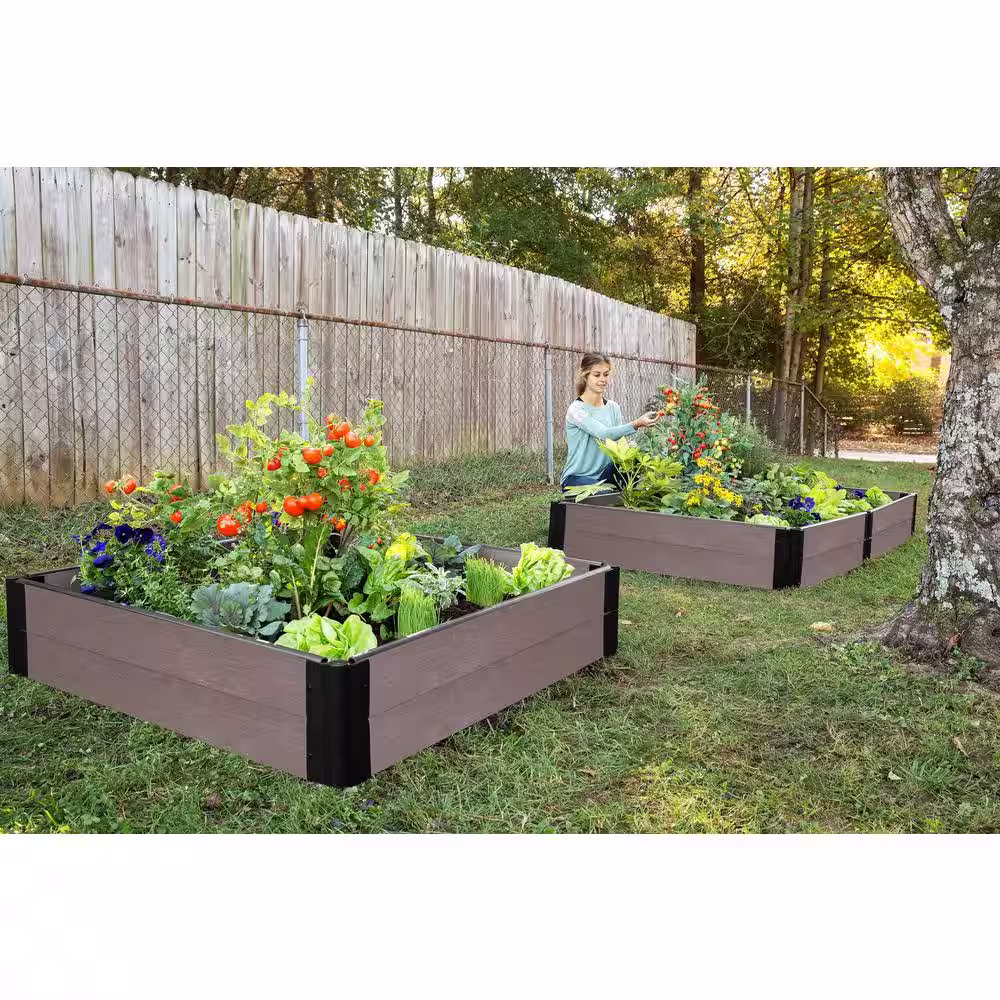 Frame It All One Inch Series 4 ft. x 4 ft. x 11 in. Weathered Wood Composite Raised Garden Bed