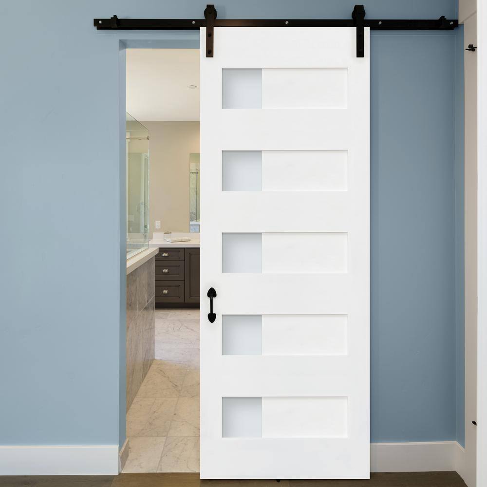 Stile Doors 30 in. x 80 in. Solid Core 5 Half Lite Satin Etch Primed Wood MDF Interior Door Slab