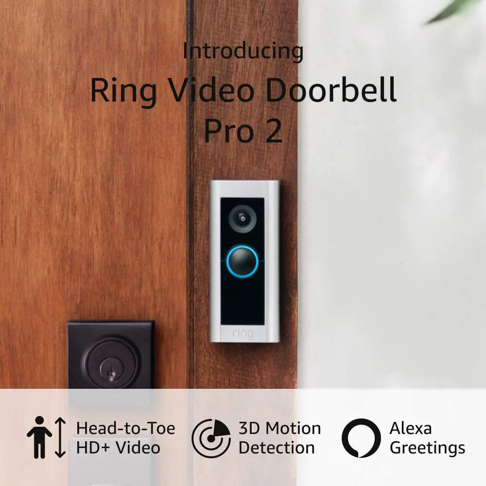 Ring Video Doorbell Pro 2 - Smart Wired WiFi Doorbell Cam with Head-to-Toe HD Video, Bird's Eye View, and 3D Motion Detection