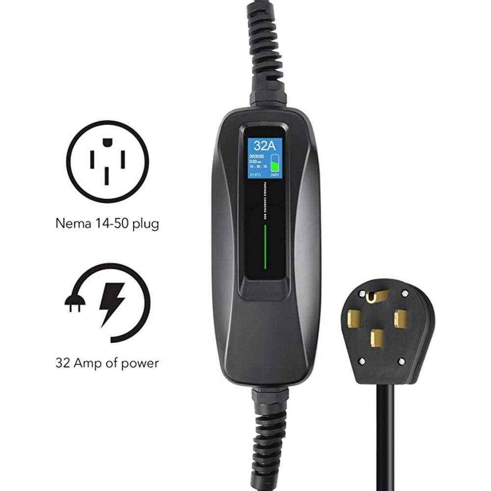 LECTRON 240-Volt 32 Amp Level 2 EV Charger with 18 ft. Extension Cord J1772 Cable and NEMA 14-50 Plug Electric Vehicle Charger
