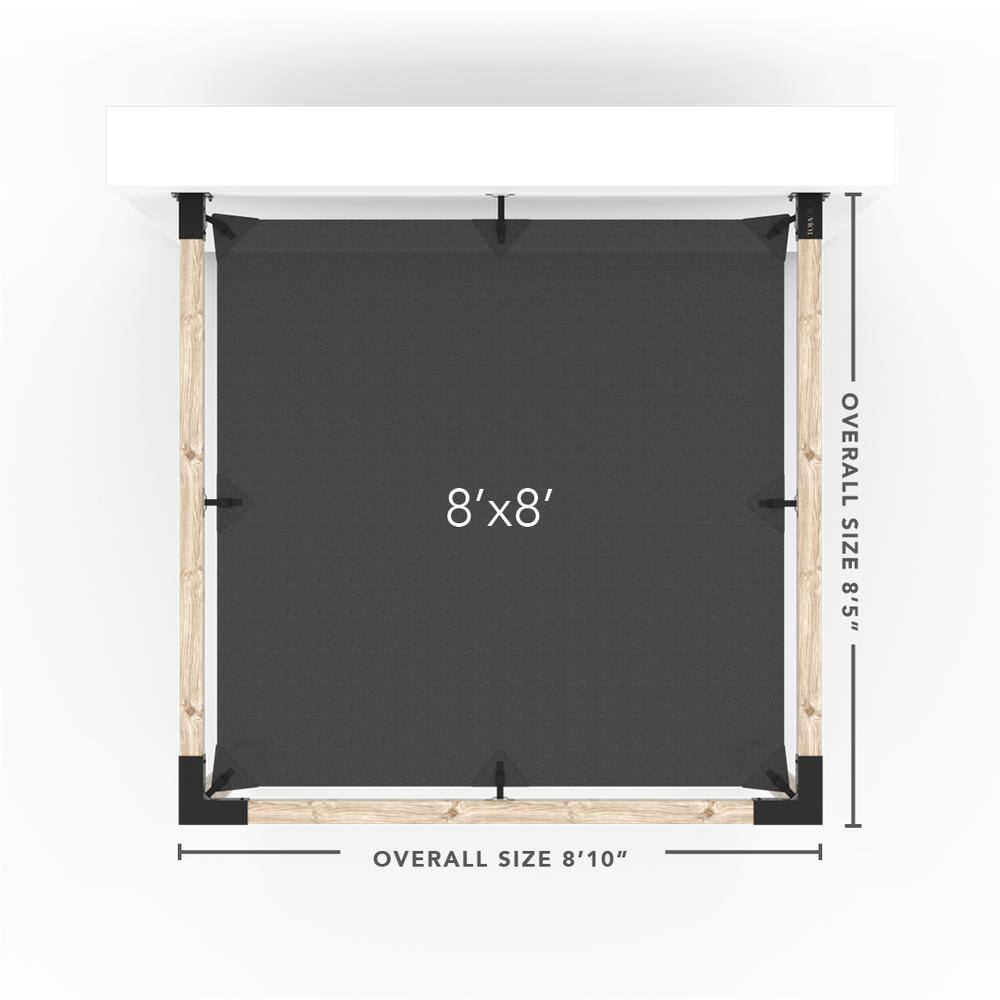 TOJA GRID 8 ft. x 8 ft. Wall Mount Pergola Kit with Graphite Shade Sail, for 4x4 Wood