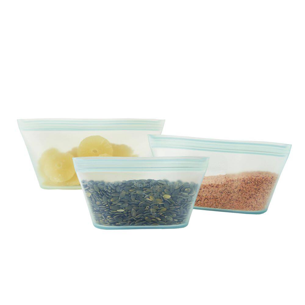 Zip Top Reusable Silicone 3-Piece Dish Set - Small 16 oz., Medium 24 oz., Large 32 oz. Zippered Food Storage Containers in Teal
