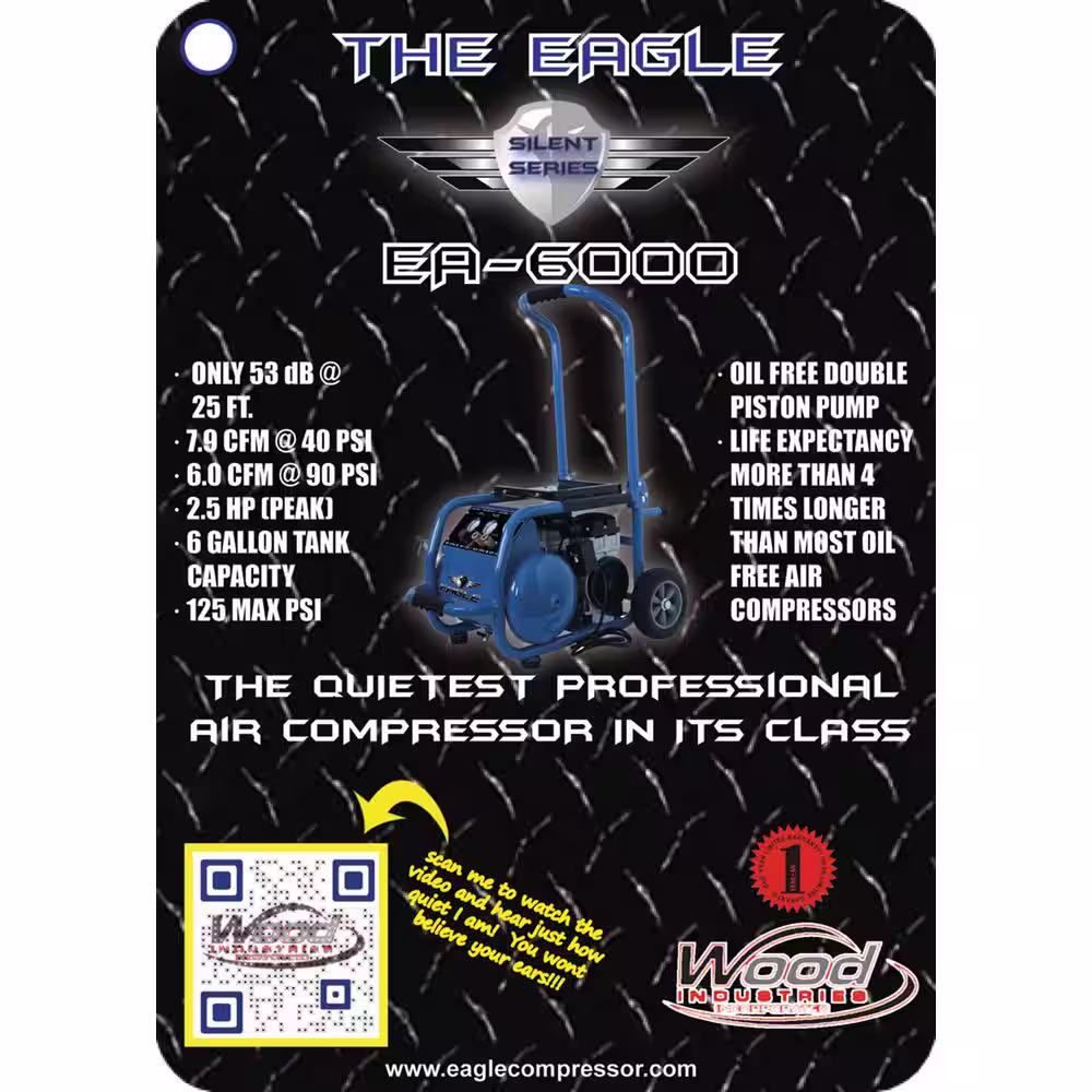 Eagle Silent Series, 2.5 HP, Electric 115-Volt, Oil Free Air Compressor