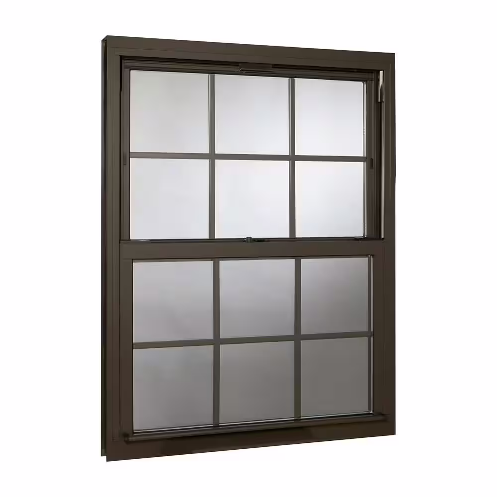 TAFCO WINDOWS 36 in. x 48 in. Double Hung Aluminum Window with Low-E Glass, Grids and Screen, Brown
