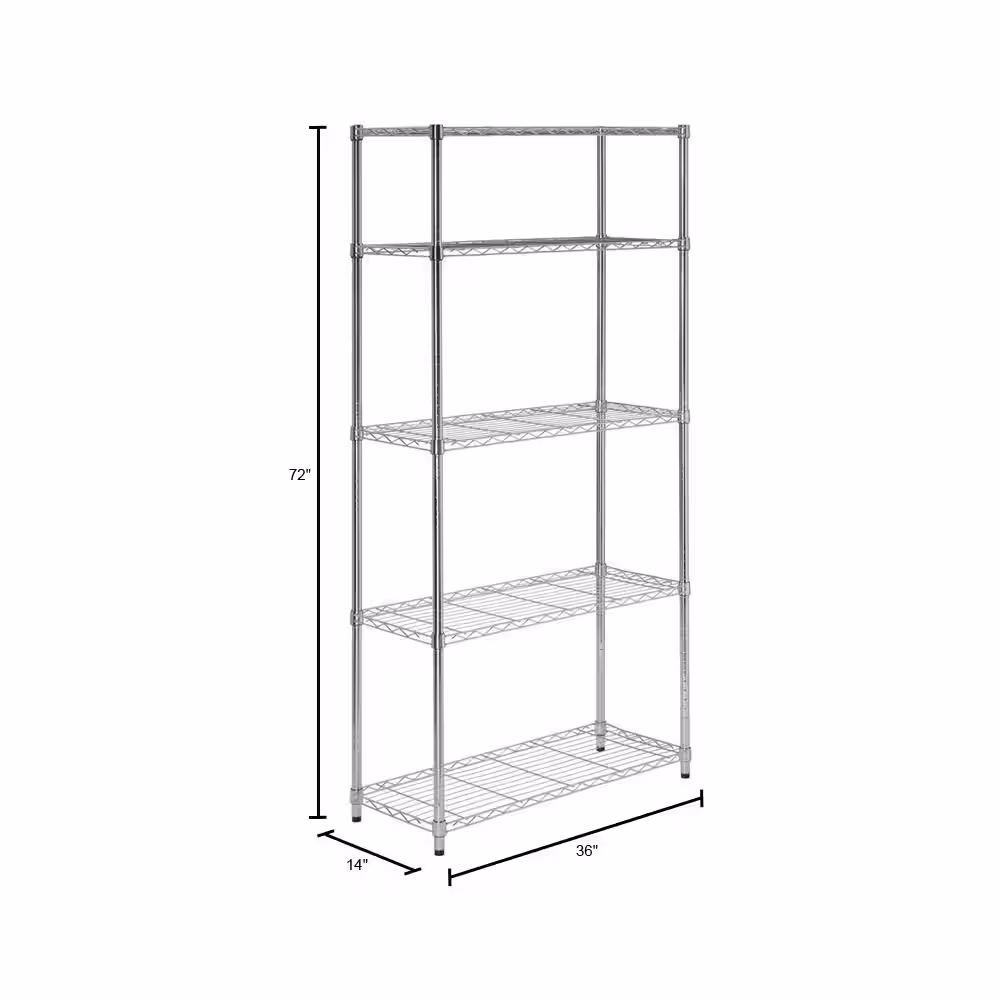 None Chrome 5-Tier Heavy Duty Metal Wire Shelving Unit (36 in. W x 72 in. H x 14 in. D)