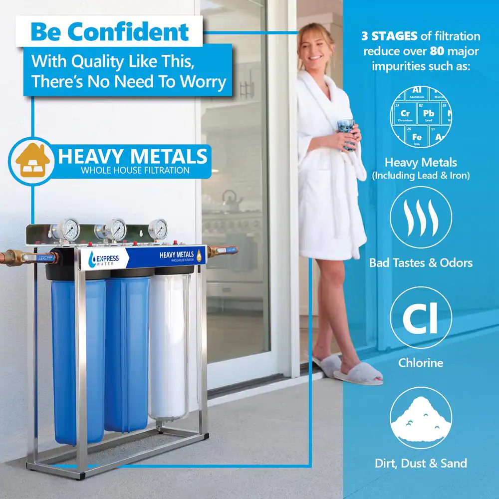 Express Water 3 Stage Whole House Water Filtration System - Sediment, KDF, Carbon - includes Pressure Gauges and more