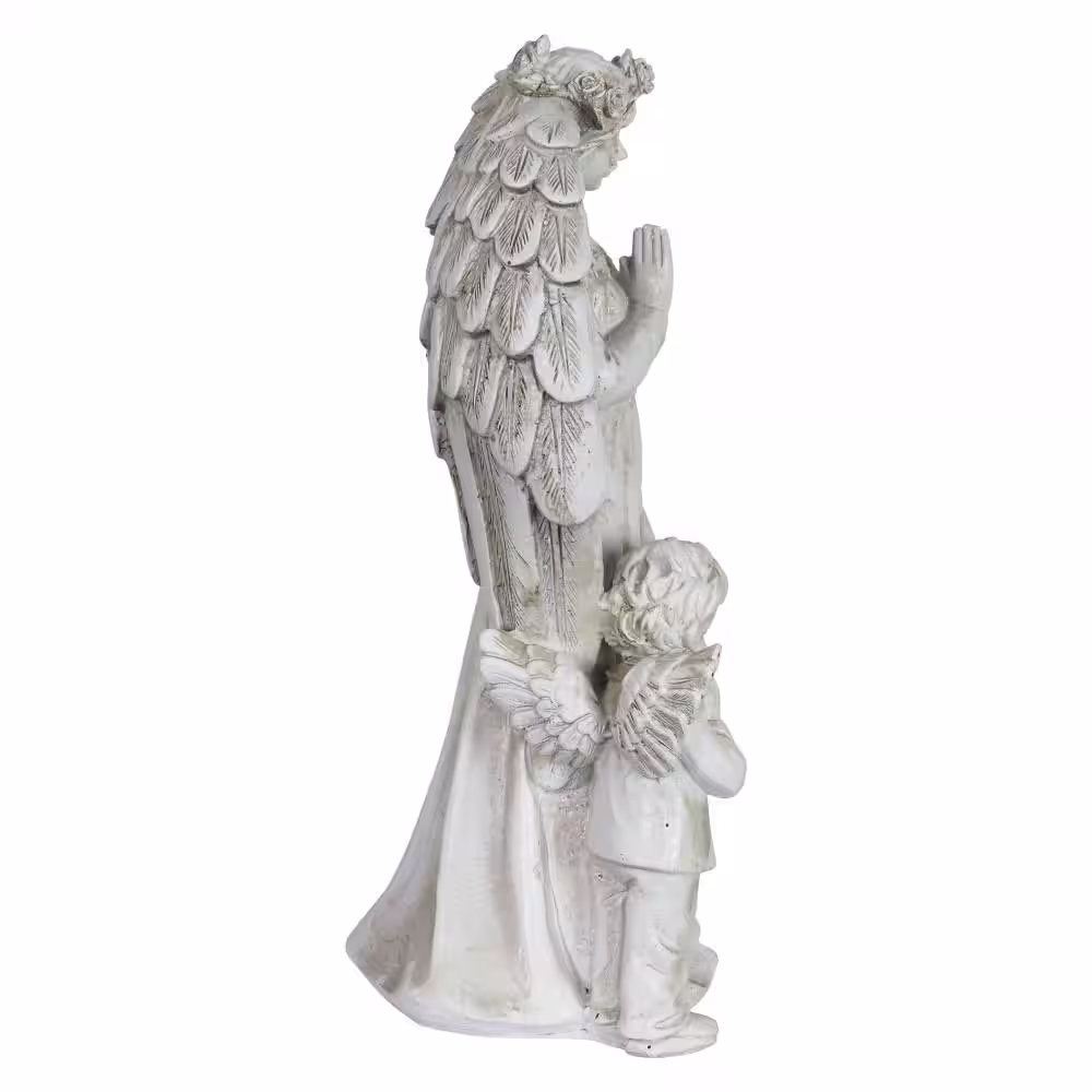 Exhart LED Halo Angel with Boy with Timer Garden Statue