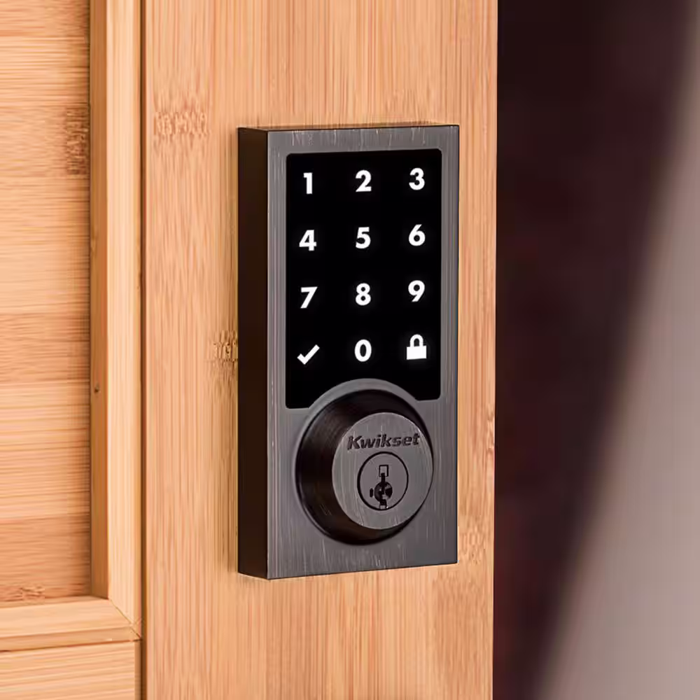 Kwikset Z-Wave SmartCode 916 Touchscreen Contemporary Single Cylinder Venetian Bronze Keypad Electronic Deadbolt with SmartKey