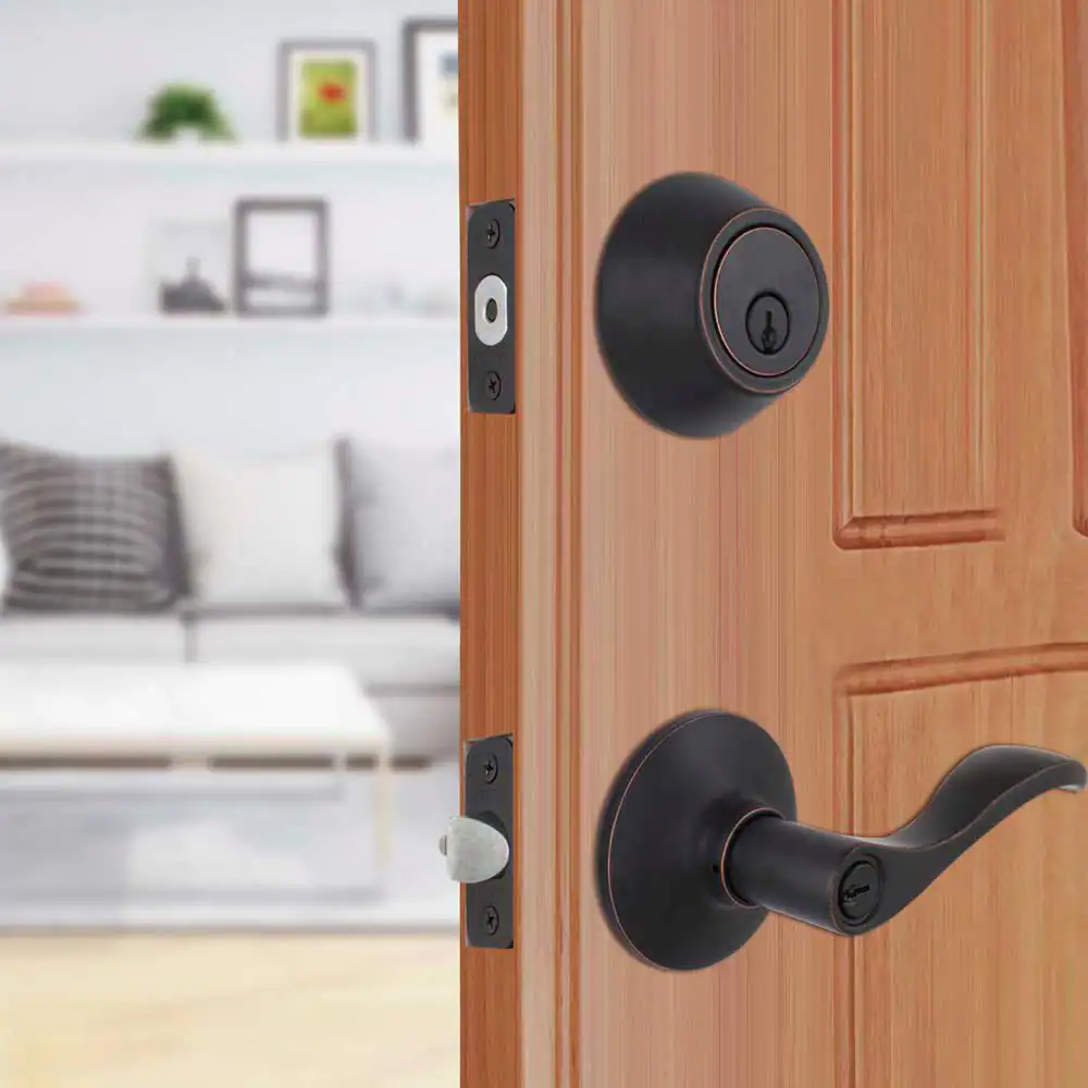 Defiant Naples Aged Bronze Entry Handle and Single Cylinder Deadbolt Combo Pack