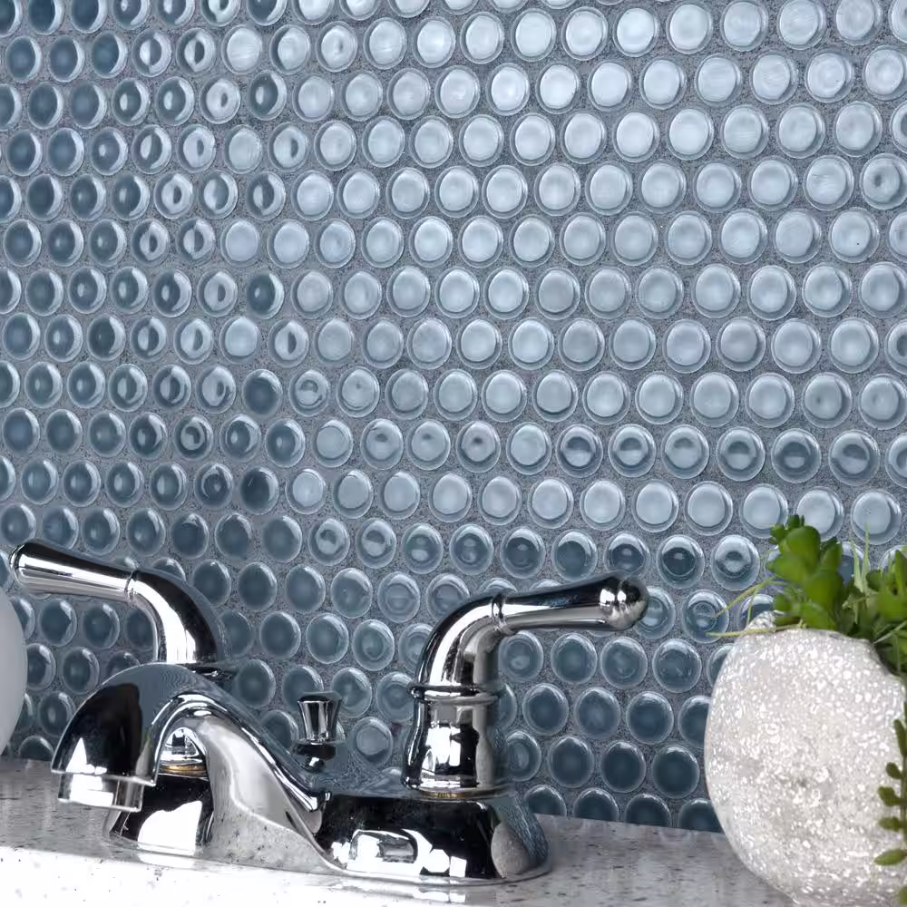 Merola Tile Hudson Penny Round Storm Grey 12 in. x 12-5/8 in. Porcelain Mosaic Tile (10.7 sq. ft./Case)