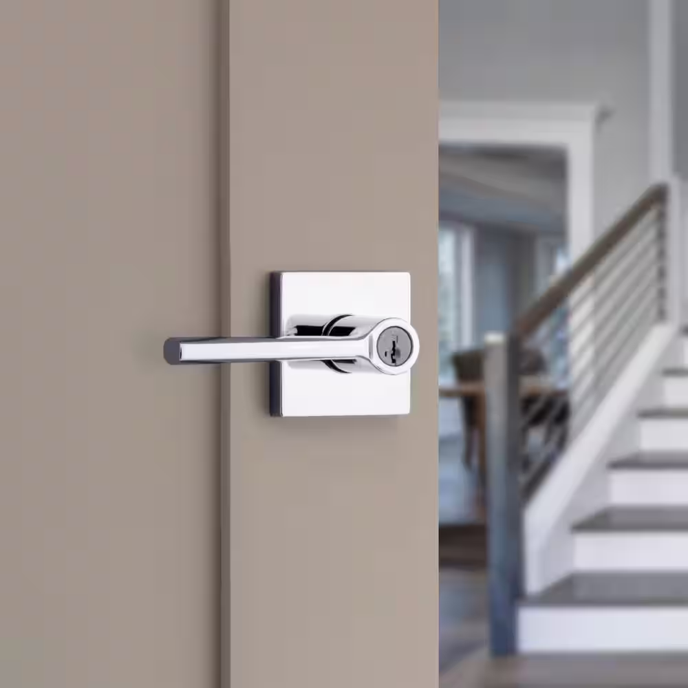 Kwikset Lisbon Square Polished Chrome Keyed Entry Door Handle Featuring SmartKey Security