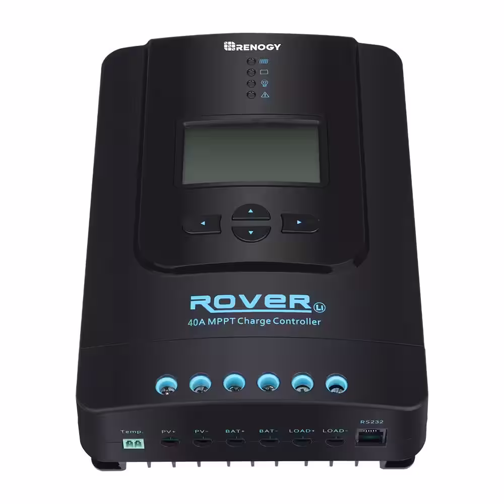 Renogy Rover 40 Amp 12V/24V DC Input MPPT Solar Charge Controller Auto Parameter Adjustable LCD Display