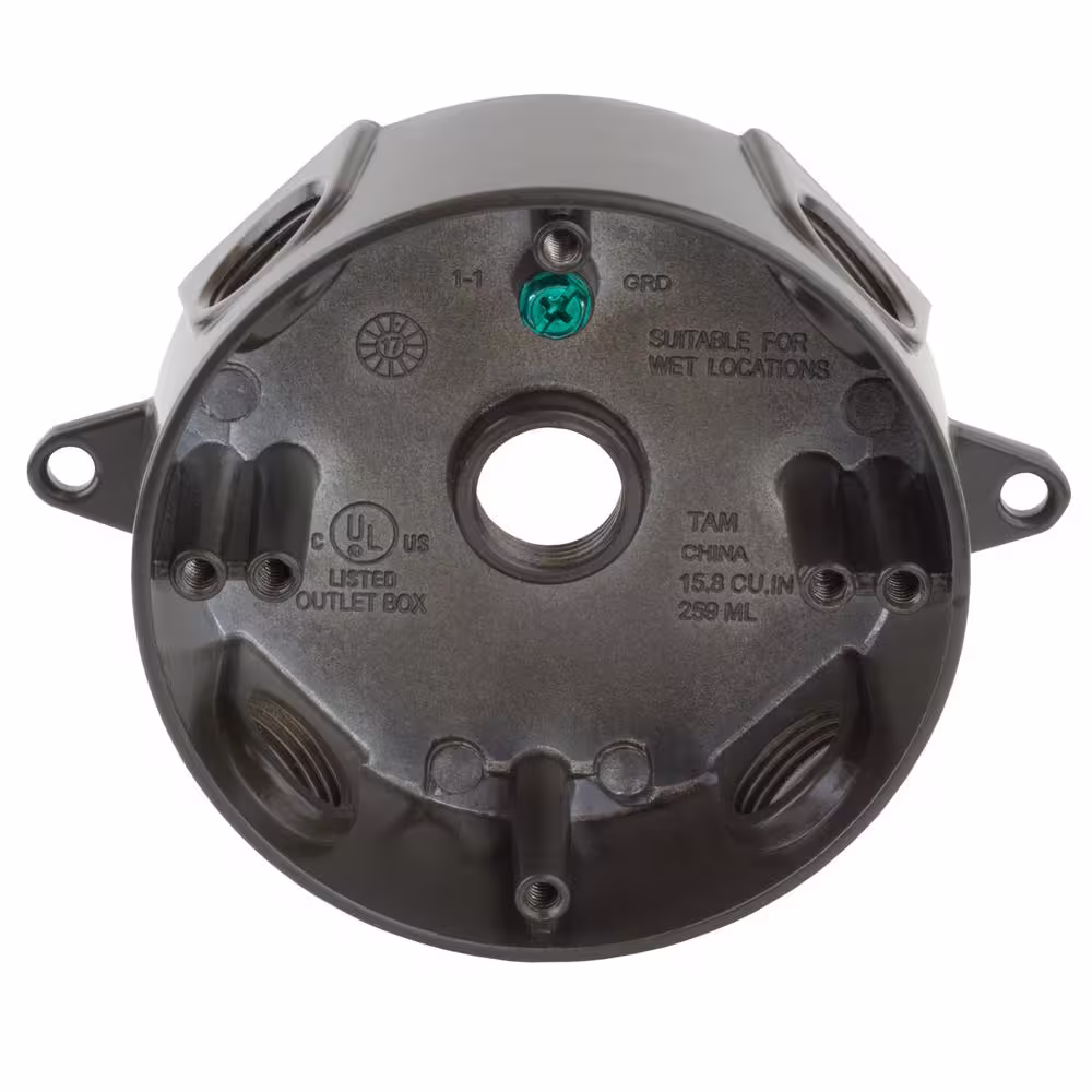 Commercial Electric 4 in. Round Metallic Weatherproof Box with (5) 1/2 in. Holes, Bronze