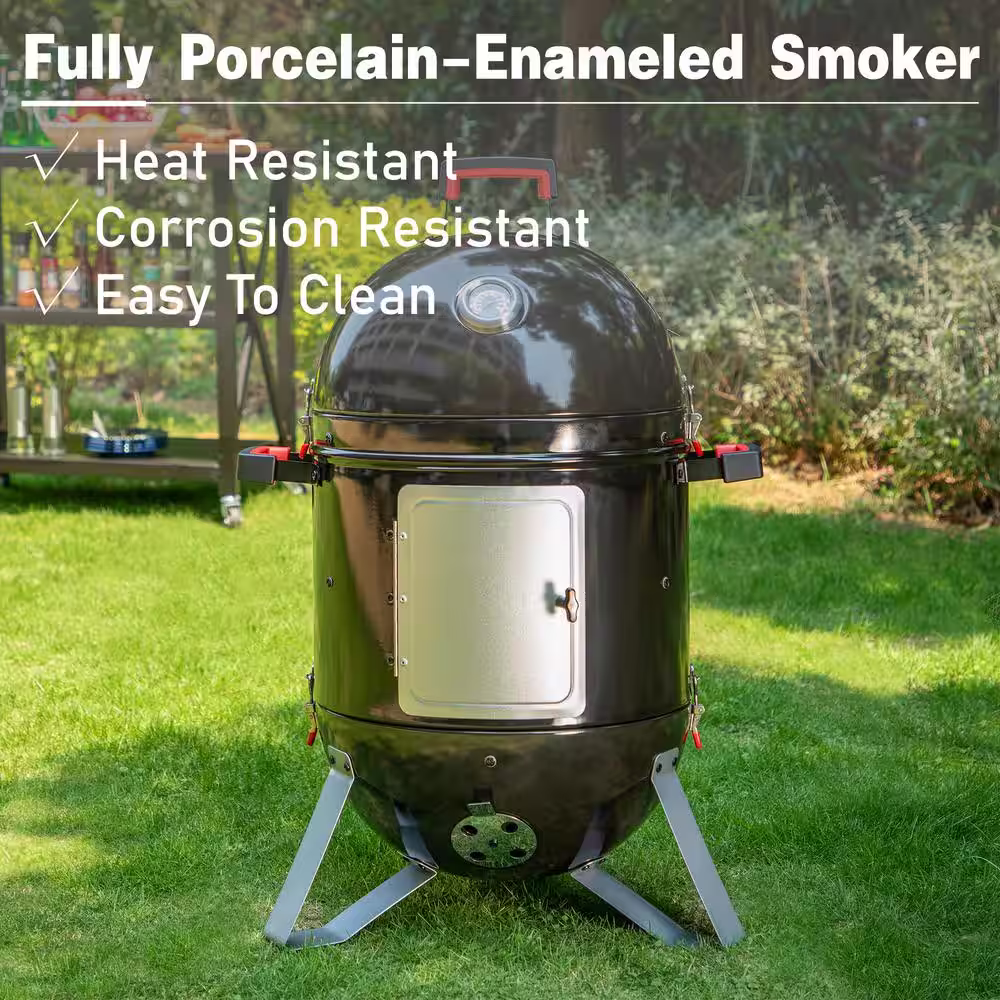 None 18 in. Charcoal Smoker in Black with Thermometer and Meat Probe