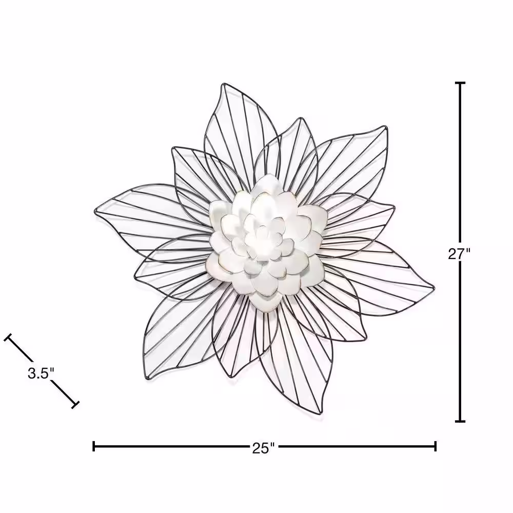 Habitat 27 in. x 25 in. Leith Layered White Floral Metal Wall Art