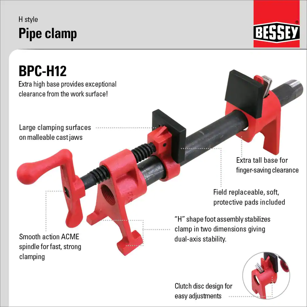 BESSEY H-Style 1/2 in. Black Pipe Clamp Fixture Set 1 (-Piece)