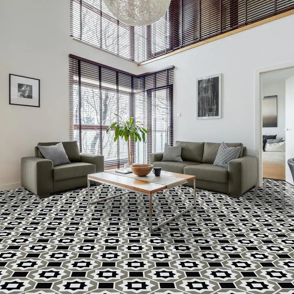 ACHIM Retro 12 in. W x 12 in. L Onyx Star Black/Grey Peel and Stick Vinyl Tile Flooring (20 sq. ft./case)