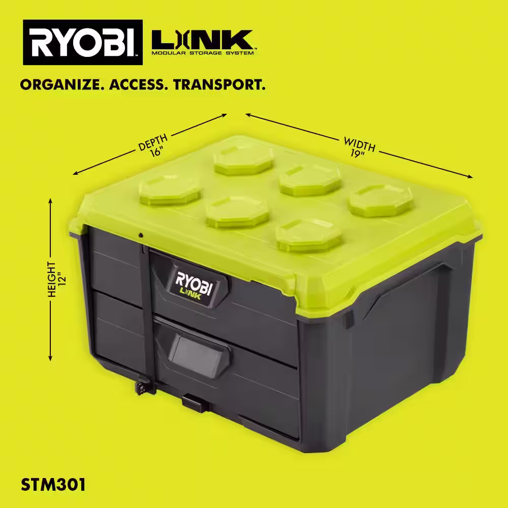 RYOBI LINK 2-Drawer Modular Tool Box with LINK Drawer Tool Box Customizable Foam Insert