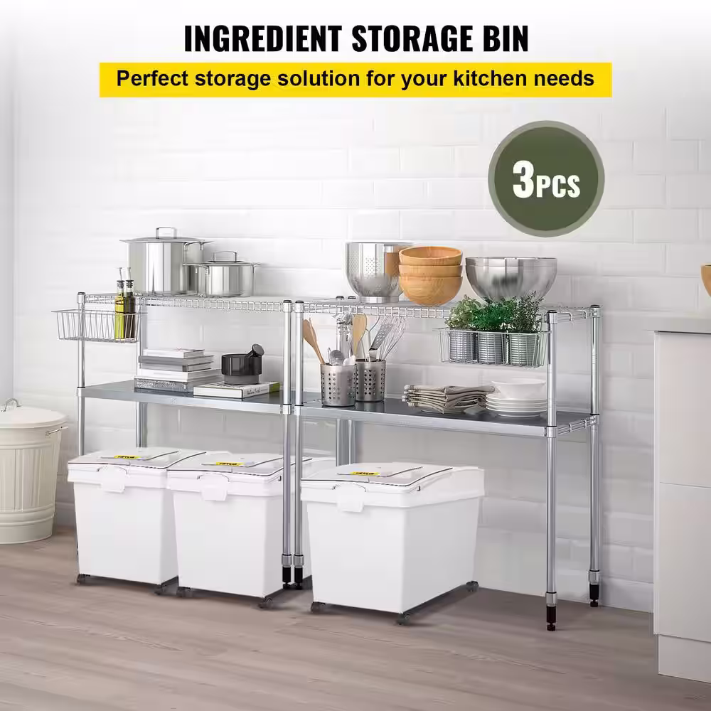VEVOR 10.5 gal. Ingredient Bin 3 Pcs/Set Ingredient Storage Bin with Wheels PP Material Flour Bins with Scoop and Sliding Lid