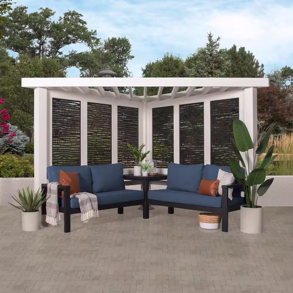 Backyard Discovery Ridgedale 8 ft. x 8 ft. White Steel Modern Cabana Pergola with Conversation Seating in Indigo