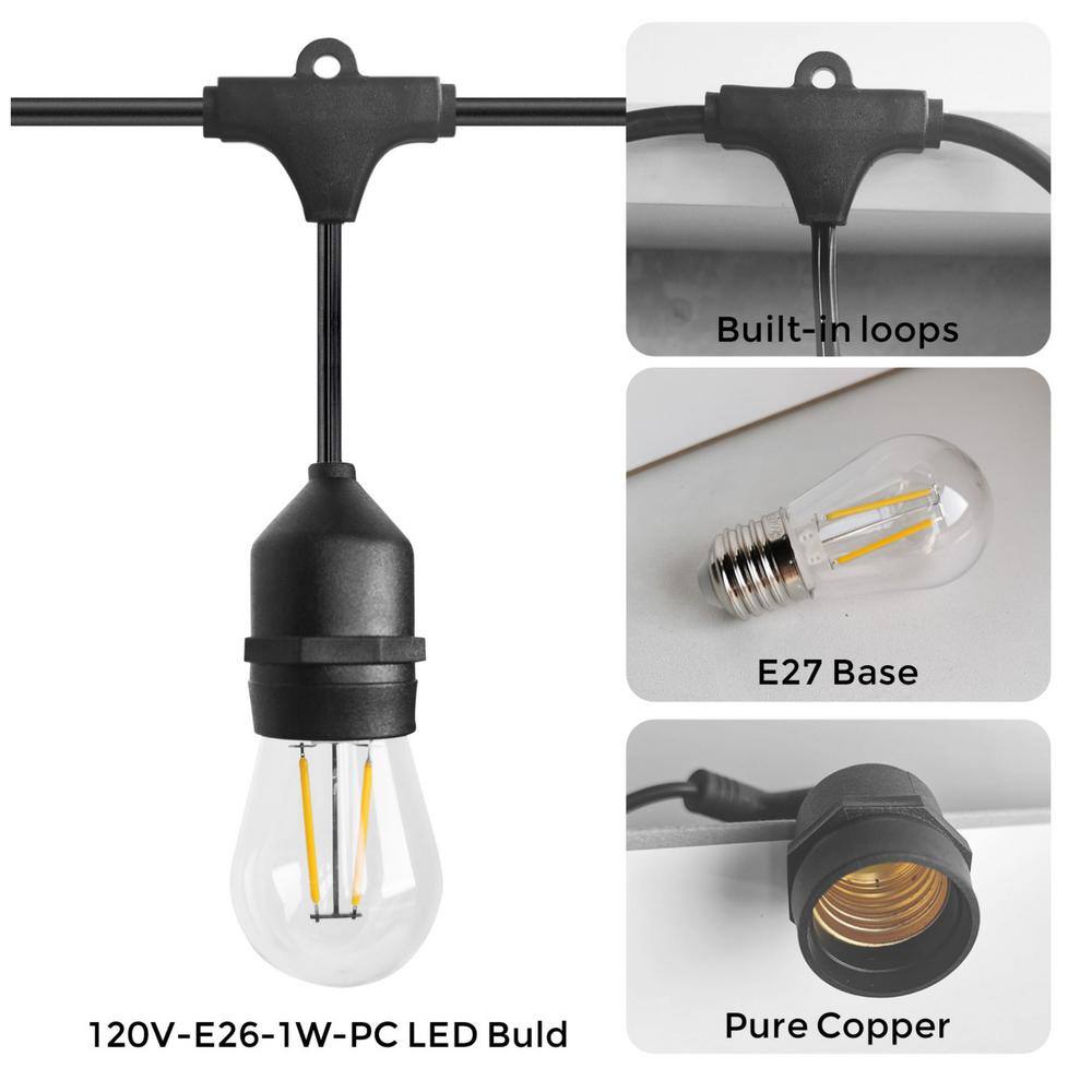 None 15 Bulb 48 ft. Outdoor Plug-in Integrated LED Edison String-Light