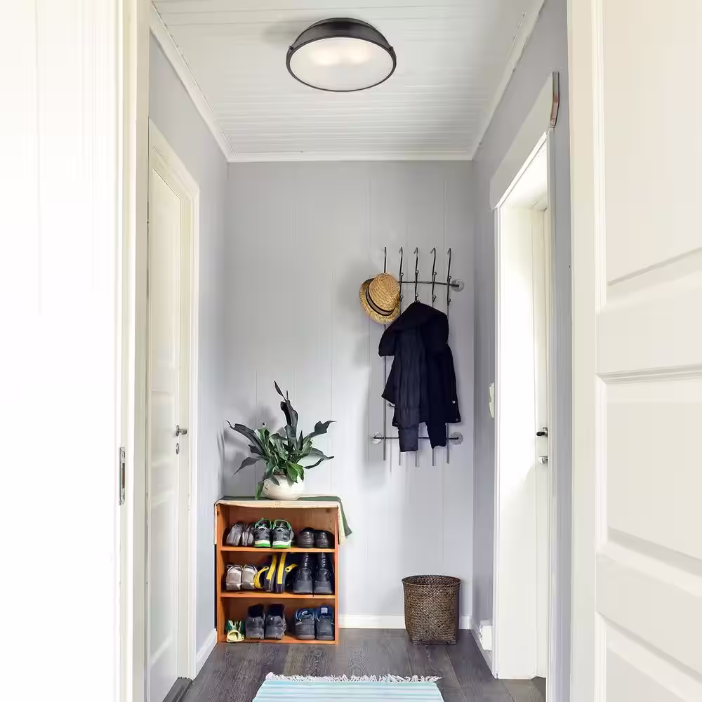 Golden Lighting Duncan 14 in. 2-Light Matte Black Flush Mount with Matte Black Shade